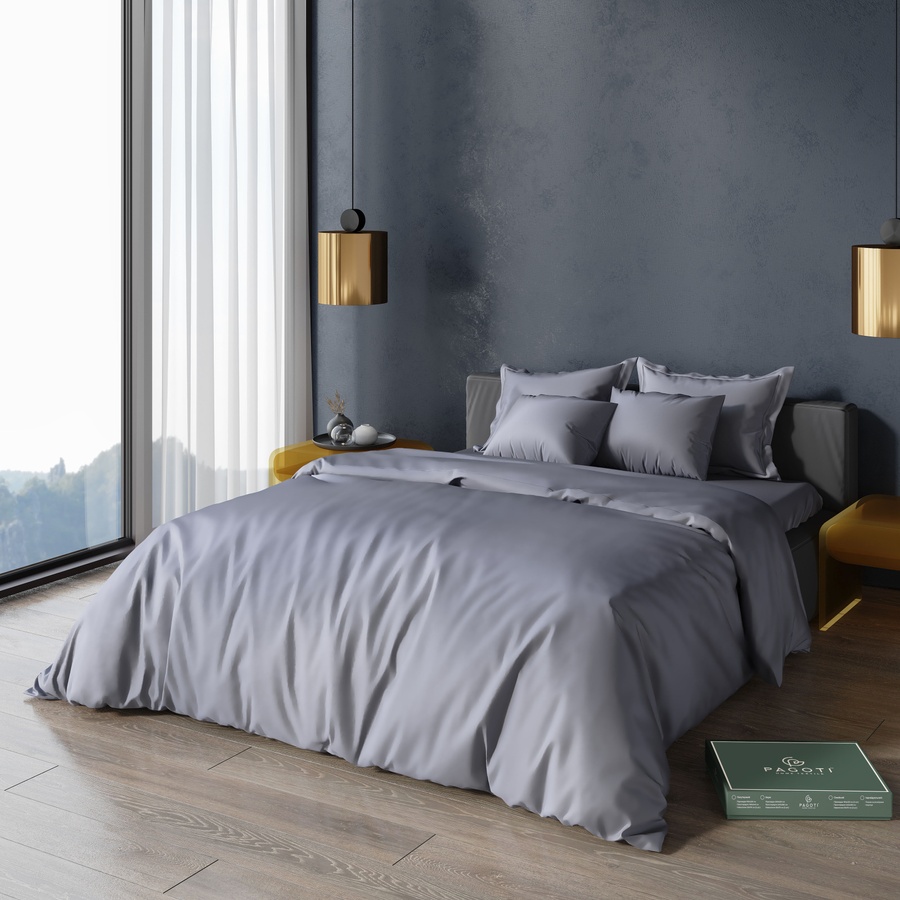 Bedding set luxury satin PAGOTI Minimal dark grey (three quarter)