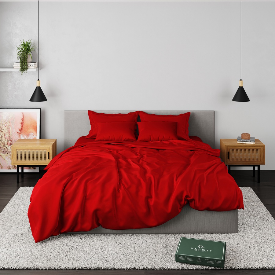 Bedding set luxury satin PAGOTI Minimal red (three quarter)