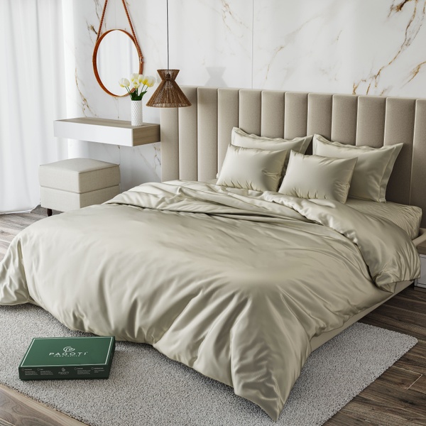 Bedding set luxury satin PAGOTI Minimal beige (three quarter)