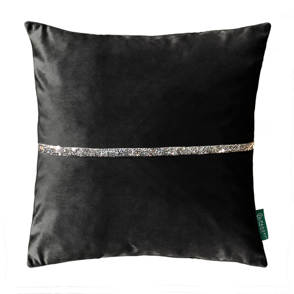 Подушка декоративна зі сріблястими стразами PAGOTI Diamond чорна 40х40 см