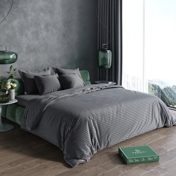Комплект постельного белья страйп-сатин PAGOTI Maestro темно-серый (полуторный)