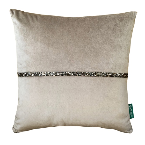 Подушка декоративна з сіро-коричневими стразами PAGOTI Diamond капучино 40х40 см