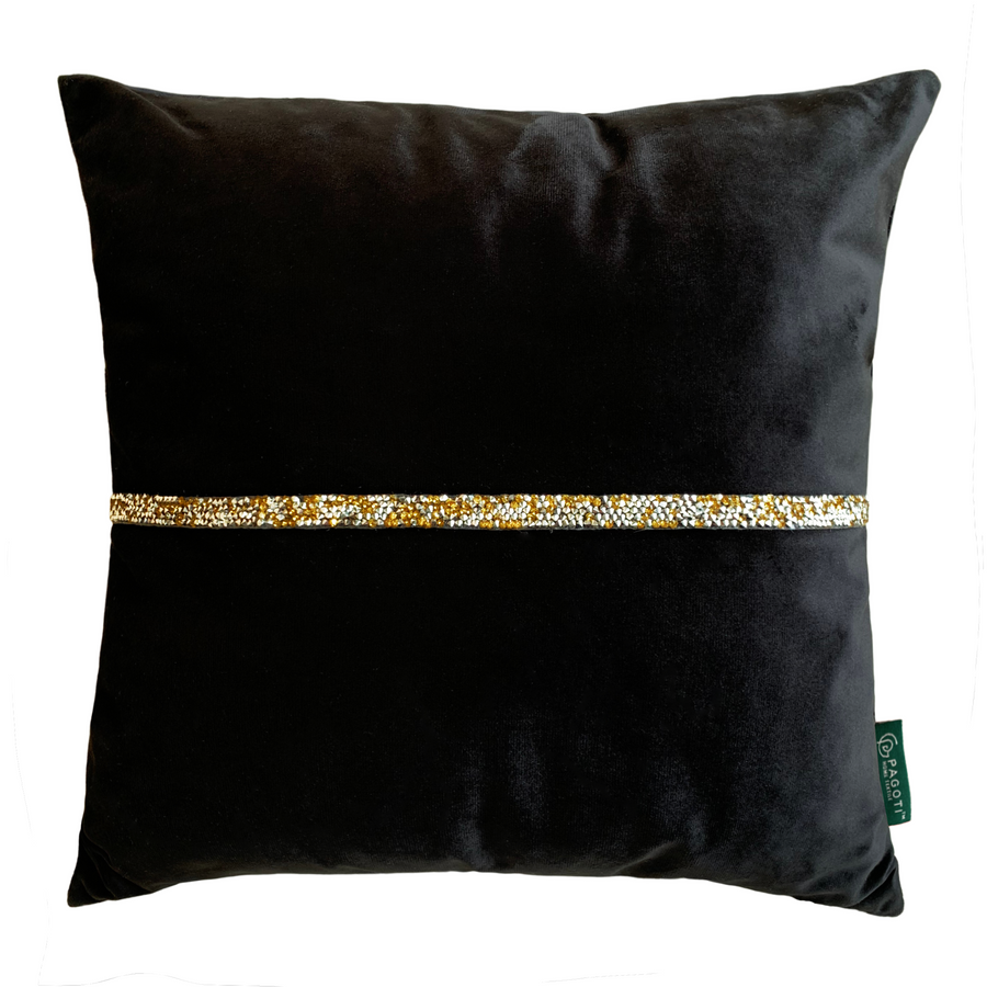 Подушка декоративна зі срібно-золотистими стразами PAGOTI Diamond чорна 40х40 см