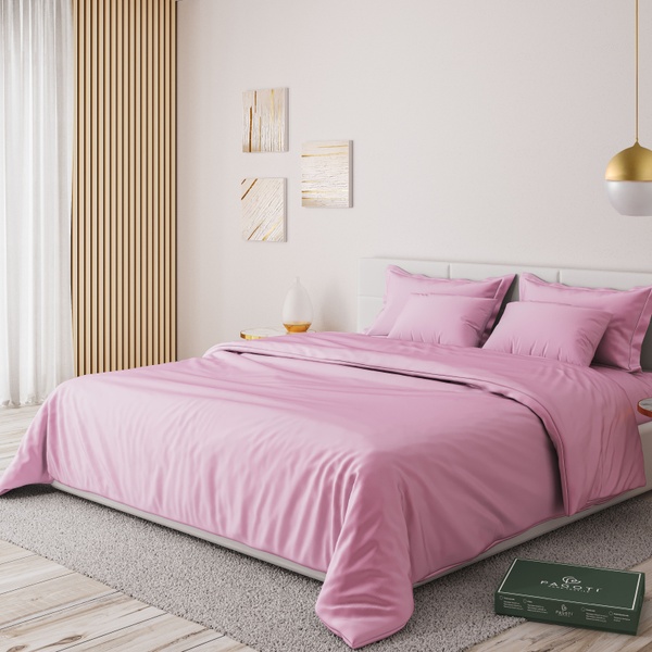 Комплект постільної білизни сатин-люкс PAGOTI Minimal рожевий (полуторний)