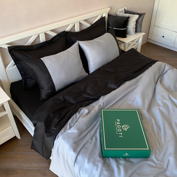 Bedding set luxury satin PAGOTI Minimal double sided black/gray (queen)
