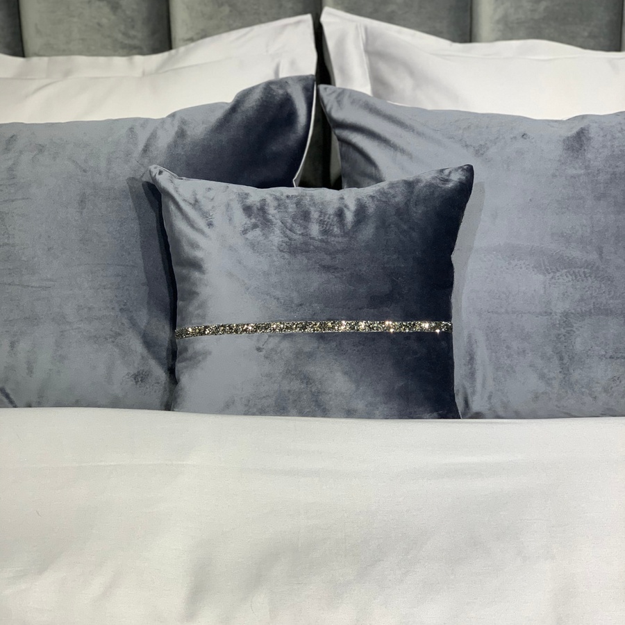 Decorative pillow with taupe rhinestones PAGOTI Diamond anthracite 40х40 cm