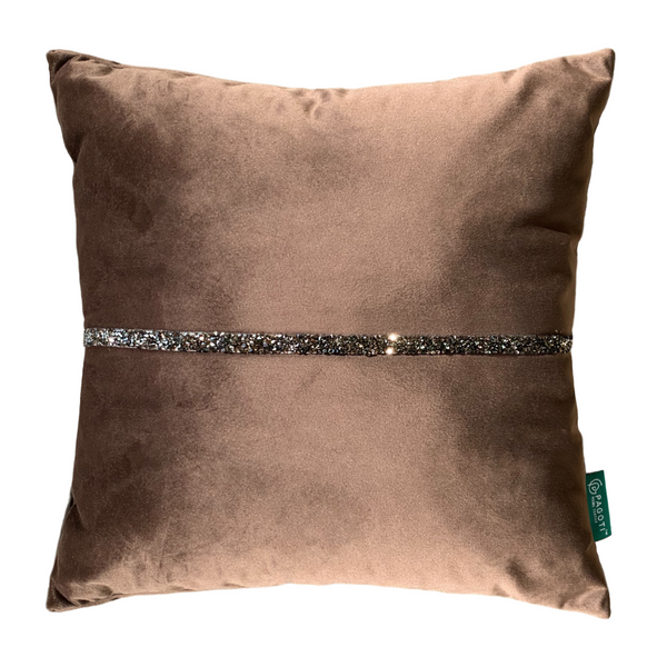 Подушка декоративна з сіро-коричневими стразами PAGOTI Diamond шоколадна 40х40 см