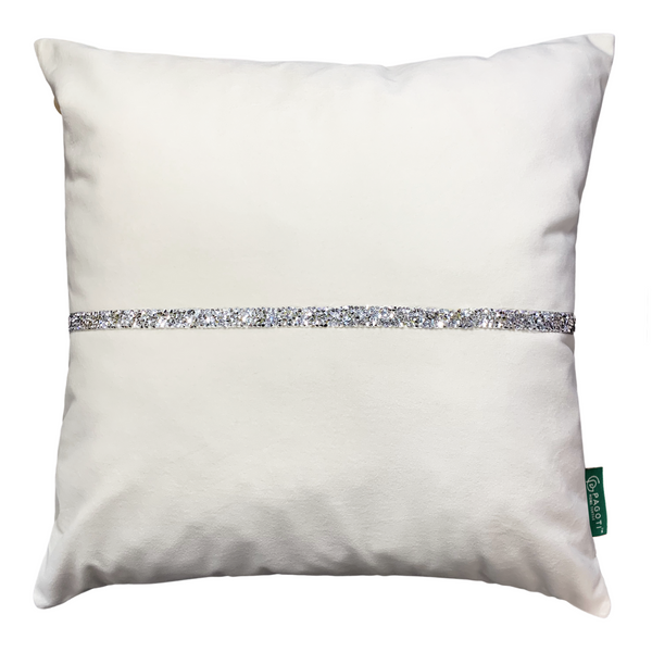 Подушка декоративна зі сріблястими стразами PAGOTI Diamond молочна 40х40 см